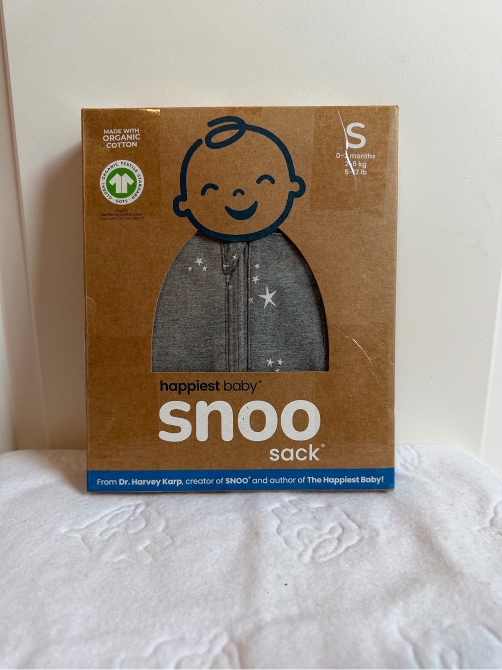 NEW Happiest Baby Snoo Baby Sleep Sack Swaddle Organic Cotton Gray Size S 0-2mo